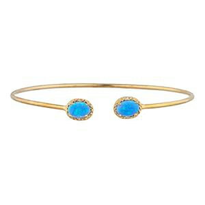 14K ゴールド シミュレート ブルー オパール & ダイヤモンド オーバル バングル ブレスレット Elizabeth Jewelry 14Kt Gold Simulated Blue Opal & Diamond Oval Bangle Bracelet