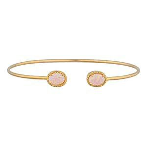 14K ゴールド シミュレート ピンク オパール & ダイヤモンド オーバル バングル ブレスレット Elizabeth Jewelry 14Kt Gold Simulated Pink Opal & Diamond Oval Bangle Bracelet