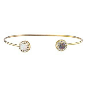 14K ゴールド ブラック & ホワイト シミュレート オパール ハロー デザイン バングル ブレスレット Elizabeth Jewelry 14Kt Gold Black & White Simulated Opal Halo Design Bangle Bracelet