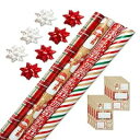 American Greetings クリスマスラッピングペーパーキット - グリッドライン付きの伝統的なロール4本、リボン7本、ギフトタグ30枚 (41枚、1...