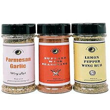 June Moon Spice Company Premium Classic CHICKEN WING SEASONING Variety 3 Pack Parmesan Garlic Wing Dry Rub Buffalo Wing Seasoning Lemon Pepper Dry Rub Wing Seasoning Large Shakers Crafted in Small Batches