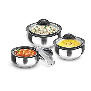 Milton Casserole with Glass Lid Set of 3 for Hot Food, Insulated Hot P...