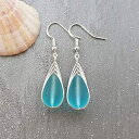 ハワイで手作り、ワイヤー編みブルーシーグラスイヤリング、「12月の誕生石」、ハワイアンギフト、(ハワイギフトラッピング、カスタマイズ可能なギフトメッセージ) y...