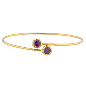 14K ゴールド CZ アメジスト ラウンド ベゼル バングル ブレスレット Elizabeth Jewelry 14Kt Gold CZ Amethyst Round Bezel Bangle Bracelet