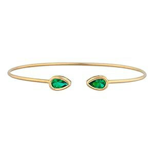 14K ゴールド シミュレート エメラルド ペア ベゼル バングル ブレスレット Elizabeth Jewelry 14Kt Gold Simulated Emerald Pear Bezel Bangle Bracelet