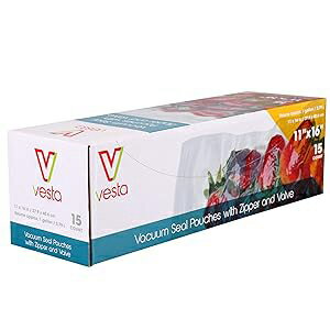 V Vesta Precision Vesta Precision Vacuum Seal Pouches - Clear and Embossed Vacuum Sealer Bags with Zipper and Valve - Great for Food Storage and Sous Vide - 11 x 16 inches - 15 Vacuum Seal Bags Per Box V Vesta Precision Vesta Precision Vacuum Seal Pouches - Clear and Embossed Vacuum Sealer Bags with Zipper and Valve - Great for Food Storage and Sous Vide - 11 x 16 inches - 15 Vacuum Seal Bags Per Box