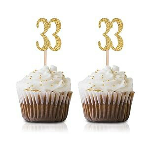 ゴールド Happy 33rd Birthday カップケーキトッパー 24個パック Number 33 グリッター誕生日パーティーカップケーキトッパー デコレーション MAGJUCHE Gold Happy 33rd Birthday Cupcake Topper, 24-Pack Number 33 Glitter Birthday Party Cupcake