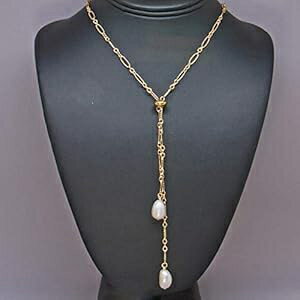 パールスライダーネックレス、調節可能なゴールドチェーンネックレス Just Ask Creations Pearl Slider Necklace, Adjustable Gold Chain Necklace