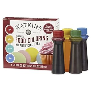 Watkins Assorted Food Coloring, 1 Each Red, Yellow, Green, Blue, Total Four .3 oz bottles Watkins Assorted Food Coloring, 1 Each Red, Yellow, Green, Blue, Total Four .3 oz bottles