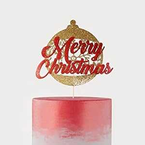 楽天Glomarketケーキトッパーデコレーションメリークリスマスグリッターカードストックゴールドとレッド Picwrap Cake Topper Decoration Merry Christmas Glitter cardstock Gold and Red