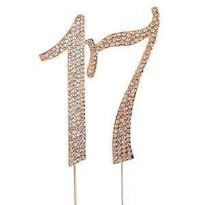 MAGJUCHE ゴールド 17インチ クリスタルケーキトッパー 数字17のラインストーン 17歳の誕生日ケーキトッパー 男の子または女の子の誕生..