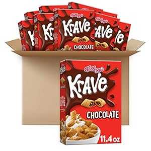 Kellogg's Krave、朝食用シリアル、チョコレート、本物のチョコレート製フィリング、7.125ポンドケース (10個) Kellogg's Krave, Breakfast Cereal, Chocolate, Filling Made with Real Chocolate, 7.125lb Case (10 Count)