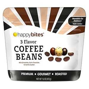 楽天GlomarketHappy Bites 3 Flavor Covered Coffee Beans Milk Chocolate, Dark Chocolate, & Vanilla （16 oz / 1 Bag） Resealable