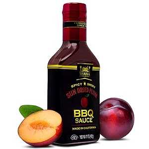 Traina Home Grown California Sun Dried Plum Barbecue Sauce - No Corn Syrup, Spicy, Smoky Flavor, Packed in 17 Ounce Bottle