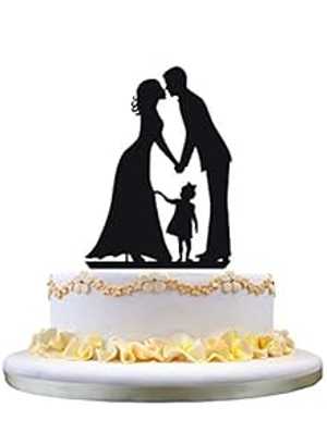 ウェディング ケーキ トッパーのシルエット新郎キス花嫁と小さな女の子の娘 Kaishihui Wedding Cake Topper Silhouette Groom kiss Bride with little Girl daughter