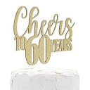NANASUKO 60歳の誕生日/記念日ケーキトッパー - 60歳に乾杯 - 両面ゴールドグリッター、プレミアム品質 米国製 NANASUKO 60th Birthday/Anniversary Cake Topper - Cheers to 60 Years - Double Sided Gold Glitter, Premium Quality Made in USA