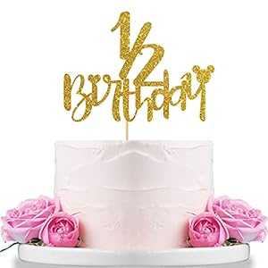 WeBenison ゴールドグリッター ハーフ 1/2 誕生日ケーキトッパー 赤ちゃん用 6ヶ月、半年の誕生日 ベビーシャワー パーティーデコレーション用品 WeBenison Gold Glitter Half 1/2 Birthday Cake Topper for Baby 6 Months,Half Year Birthday Baby