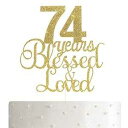 ALPHA K 74歳の誕生日/記念日ケーキトッパー – 74年間祝福され愛されたケーキトッパー ゴールドグリッター付き ALPHA K 74th ...