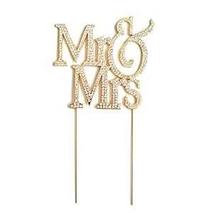 Mr & Mrs ゴールドメッキ モノグラム シルエット ラインストーン ウェディング ケーキ トッパー デコレーション クリスタル付き - フォーマル フォント Unik Occasions Mr & Mrs Gold-plated Monogram Silhouette Rhinestone Wedding Cake Toppe