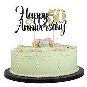LVEUD ハッピーバースデーケーキトッパー ブラックフォント ゴールデン数字 Happy 50周年 バースデーケーキトッパー - 結婚式、記念日、誕生日パーティーデコレーション (50th) LVEUD Happy Birthday Cake Topper Black Font Golden Numbers Happy 50t