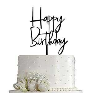 Happy Birthday ケーキトッパー 誕生日パーティーデコレーション用 - ブラックアクリル JIEEIN Happy Birthday Cake Topper for Birthday Party Decorations - Black Acrylic