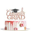 YotaWish Rose Gold Glitter Congrats Grad Cake Topper - 2024 Graduation Decoratio...