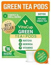 VitaCup 緑茶ポッド、抹茶、モリンガ、ビタミン配合でリサイクル可能、ケト パレオフレンドリー、B1、B5、B6、B9、B12、D3 キューリグ 2.0 を含む K カップ醸造所と互換性あり、最高評価のお茶 VitaCup Green Tea Pods, Recyclable with Matcha, Moringa,