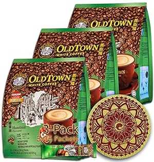 (3 Pack - Hazelnut) OLD TOWN (3 in 1) Hazelnut White Coffee Asian Instant Coffee WHALEVER Eco Friendly Cork Coaster Package, oldtown White Coffee 45 Packetsのサムネイル