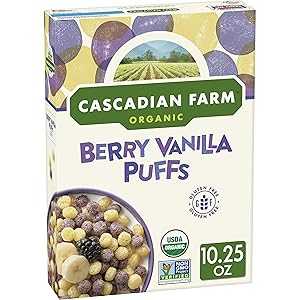 Cascadian Farm Organic Berry Vanilla Puffs Cereal, Gluten Free, 10.25 oz (Pack of 6)