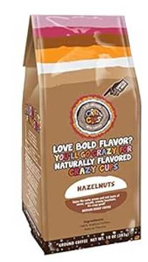 Crazy Cups フレーバーグラウンドコーヒー、ヘーゼルナッツ、ミディアムローストコーヒー、フレーバーホットまたはアイスコーヒーの醸造用、10オンスバッグ Crazy Cups Flavored Ground Coffee, Hazelnuts, Medium Roast Coffee, For Brewing Flavored Hot