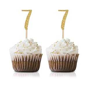 ゴールド Happy 7th Birthday カップケーキトッパー 24個パック Number 7 グリッター誕生日パーティーカップケーキトッパー デコレーション MAGJUCHE Gold Happy 7th Birthday Cupcake Topper, 24-Pack Number 7 Glitter Birthday Party Cupcake To