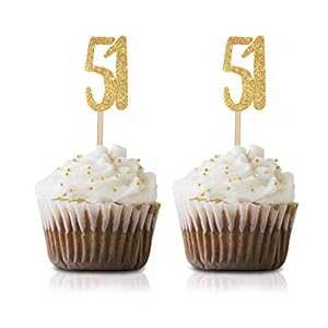 ゴールド Happy 51st Birthday カップケーキトッパー 24個パック Number 51 グリッター誕生日パーティーカップケーキトッパー デコレーション MAGJUCHE Gold Happy 51st Birthday Cupcake Topper, 24-Pack Number 51 Glitter Birthday Party Cupcake