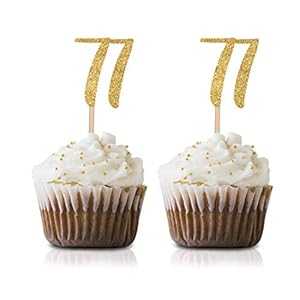 ゴールド Happy 77th Birthday カップケーキトッパー 24個パック Number 77 グリッター誕生日パーティーカップケーキトッパー デコレーション MAGJUCHE Gold Happy 77th Birthday Cupcake Topper, 24-Pack Number 77 Glitter Birthday Party Cupcake