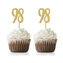 ゴールド Happy 98th Birthday カップケーキトッパー 24個パック Number 98 グリッター誕生日パーティーカップケーキトッパー デコレーション MAGJUCHE Gold Happy 98th Birthday Cupcake Topper, 24-Pack Number 98 Glitter Birthday Party Cupcake