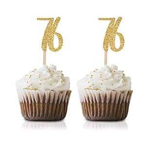 ゴールド Happy 76th Birthday カップケーキトッパー 24個パック Number 76 グリッター誕生日パーティーカップケーキトッパー デコレーション MAGJUCHE Gold Happy 76th Birthday Cupcake Topper, 24-Pack Number 76 Glitter Birthday Party Cupcake