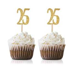 ゴールド Happy 25th Birthday カップケーキトッパー 24個パック 番号25 グリッター誕生日パーティーカップケーキトッパー デコレーション MAGJUCHE Gold Happy 25th Birthday Cupcake Topper, 24-Pack Number 25 Glitter Birthday Party Cupcake To