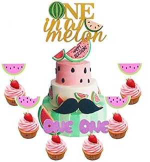 25 個スイカケーキトッパースイカ 1 カップケーキトッパー sBaby 1 歳の誕生日カップケーキトッパー Ma..