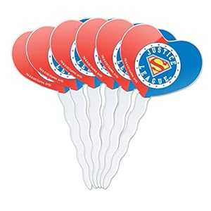 GRAPHICS & MORE Justice League Superman Athletic Logo Heart Love Cupcake Picks Toppers Decoration Set of 6