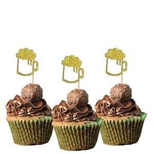 ビールジョッキ 乾杯カップケーキトッパー グリッターカードストック カラー ゴールド 12 パック デコレーション picwrap Beer Mug Cheers Cupcake Topper glitter cardstock Color Gold 12 Pack Decoration