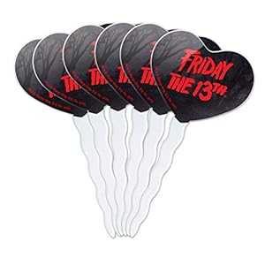 グラフィックなど 13日の金曜日 ロゴ ハート ラブ カップケーキピック トッパー デコレーション 6個セ..