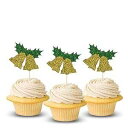 bells クリスマス クリスマス クリスマス カップケーキ トッパー カード ストック カラー ゴールドとグリーン 1パックあたり 12 個 デコレーション Picwrap bells xmas christmas Xmas Cupcake Topper Card Stock Color Gold and Green 12 piece