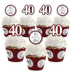 Big Dot of Happiness We Still Do - 結婚40周年記念 - カップケーキデコレーション - アニバーサリーパーティーカップケーキラッパーとトリートピックキット - 24個セット Big Dot of Happiness We Still Do - 40th Wedding Anniversary - Cupca