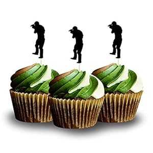 ソルジャー ミリタリー シルエット カップ ケーキ トッパー デコレーション カード ストック カラー ブラック、12 個 Picwrap Soldier Military Silhouette Cup Cake Topper Decoration Card Stock Color Black, 12 PC