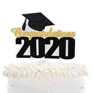 Congratulations 2020 卒業ケーキトッパー - 卒業生を祝う ブラックグリッター 卒業生キャップ ケーキデコレーション - 卒業生に乾杯 マスター Ph.D 高等学校 大学 卒業生 パーティーデコレーション LHCING Congratulations 2020 Graduation Cake Toppe