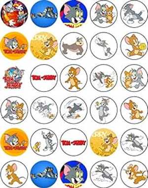 トムとジェリーをテーマにした食用カップケーキトッパー 30 個 食用ケーキデコレーションコレクション ウエハースシートでノーカット食用 Happy Choices 30 x Edible Cupcake Toppers Themed of Tom and Jerry Collection of Edible Cake Decorations