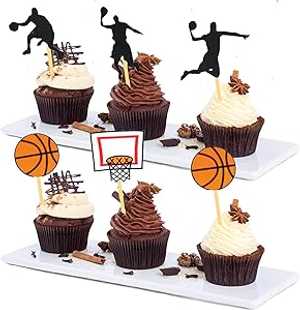 24 個のバスケットボールアクションケーキ/カップケーキトッパー - バスケットボール/スポーツ誕生日パーティーデコレーション用品好意ケーキ装飾 CupaPlay 24PCS Basketball Action Cake/Cupcake Toppers - Basketball/Sport Birthday Party Decorations Supのサムネイル