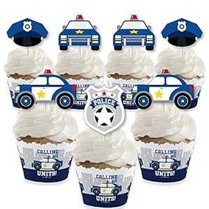 すべてのユニットを呼び出す幸せのビッグドット - 警察 - カップケーキデコレーション - 警官の誕生日パーティーまたはベビーシャワーのカップケーキラッパーとトリートピックキット - 24個セット Big Dot of Happiness Calling All Units - Police - Cup
