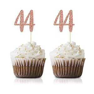 ローズゴールド 44歳の誕生日カップケーキトッパー 24個パック 番号44 グリッター ハッピーバースデーパーティーカップケーキトッパー デコレーション MAGJUCHE Rose Gold 44th Birthday Cupcake Topper, 24-Pack Number 44 Glitter Happy Birthday Par