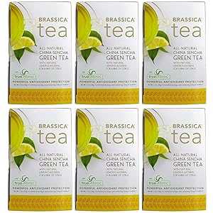 Brassica Tea 緑茶、トゥルブロック入り、レモン、6箱入り (1箱あたり16ティーバッグ) Brassica Tea Green Tea with Trubroc, Lemon, Case of 6 Boxes (16 Tea Bags Per Box)