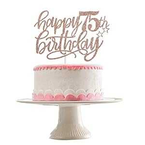 LeeSky Rose Gold Glittery Happy 75th Birthday Cake Topper- 75th Birthday Party Decorations,75th Cake Topper,Birthday Cake Topper Decor,75th Anniversary Party Decor